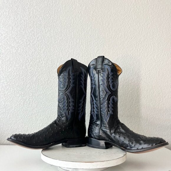 NEW Rod Patrick Mens Cowboy Boots 13.5AA Black Ostrich Leather Western Round Toe - Picture 7 of 12